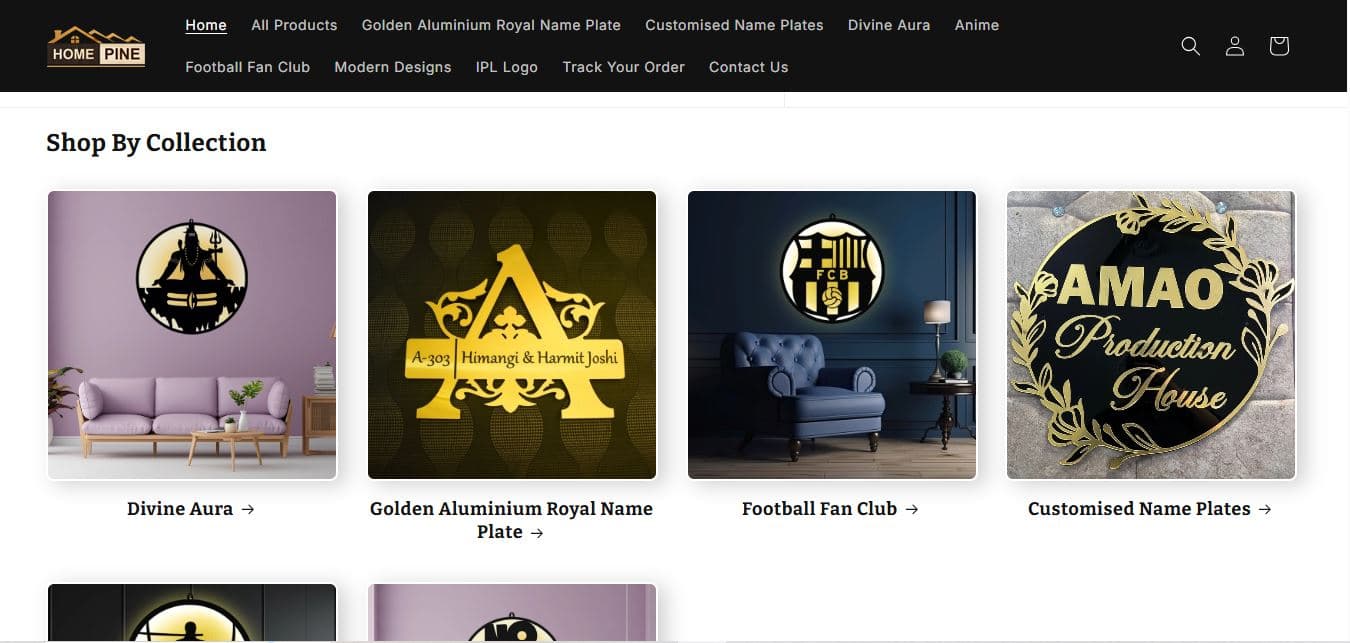 Home Pine – D2C home décor and LED lighting brand website